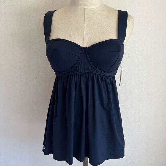 Michael Michael Kors Babydoll Tankini Top Navy Medium | Underwire Swimsuit Suppo - Picture 2 of 13